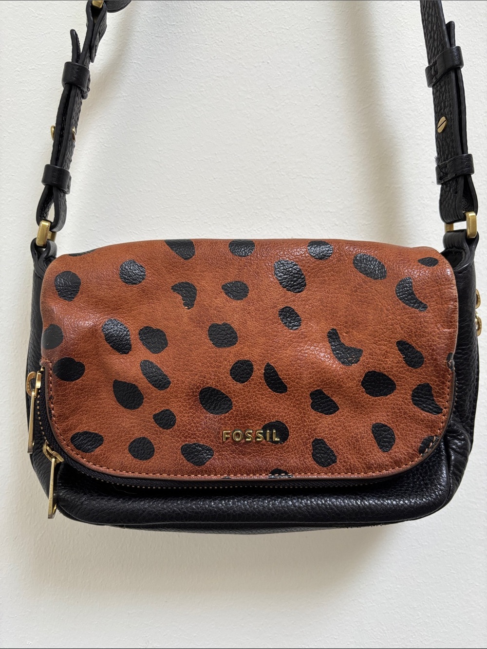 Fossil Spotted Nubuck Leopard Saddle Bag Crossbody